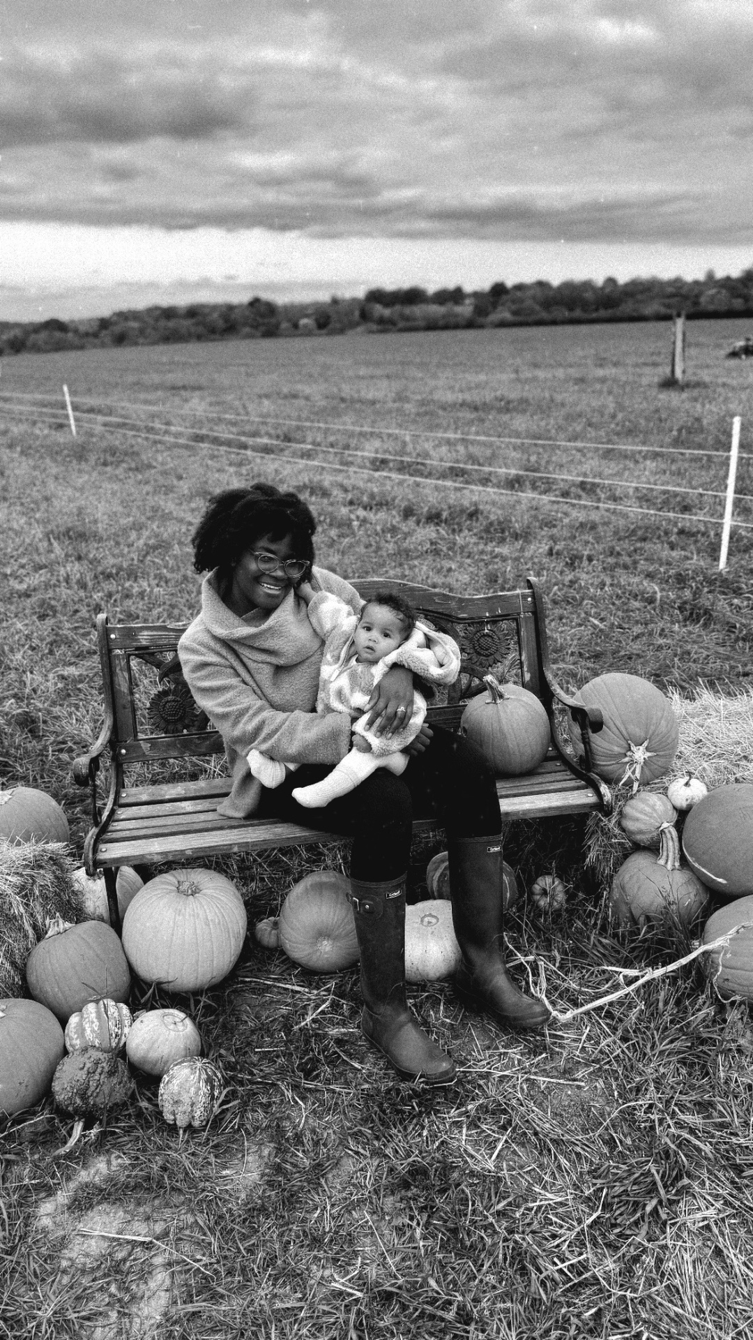 Chichi White with her baby at a pumpkin patch
